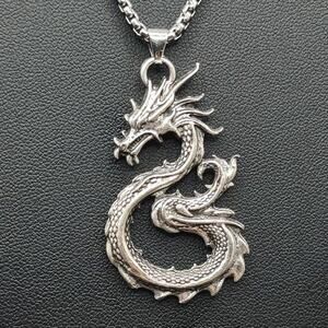 Stainless Chinese Dragon Necklace Box Chain Vintage Zodiac Eastern Birthday Gift